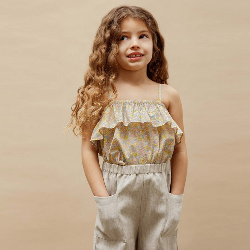 Retro Girls Cotton And Linen Ankle-Length Pants