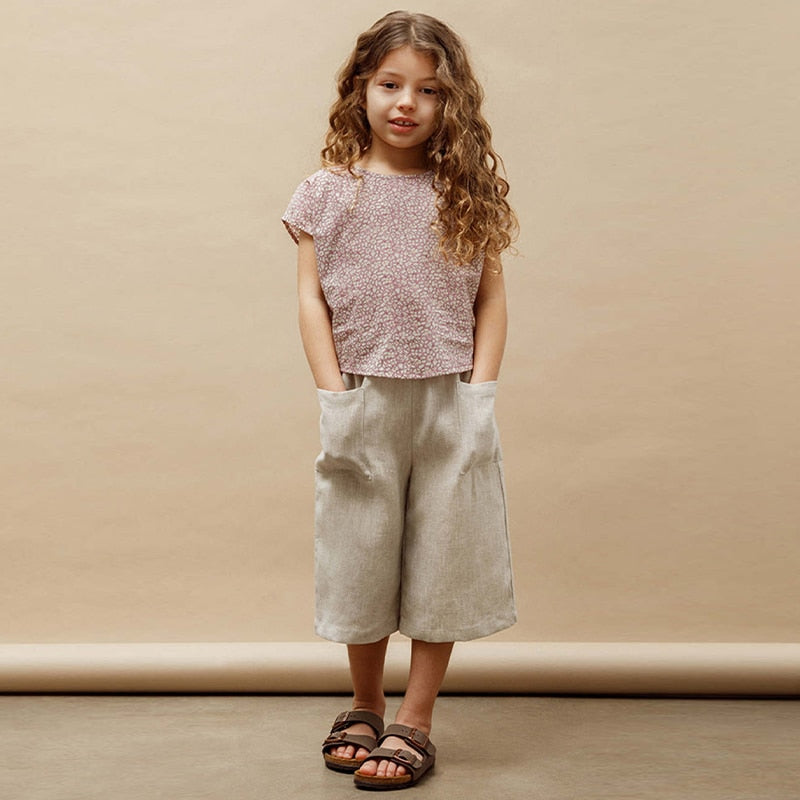 Retro Girls Cotton And Linen Ankle-Length Pants