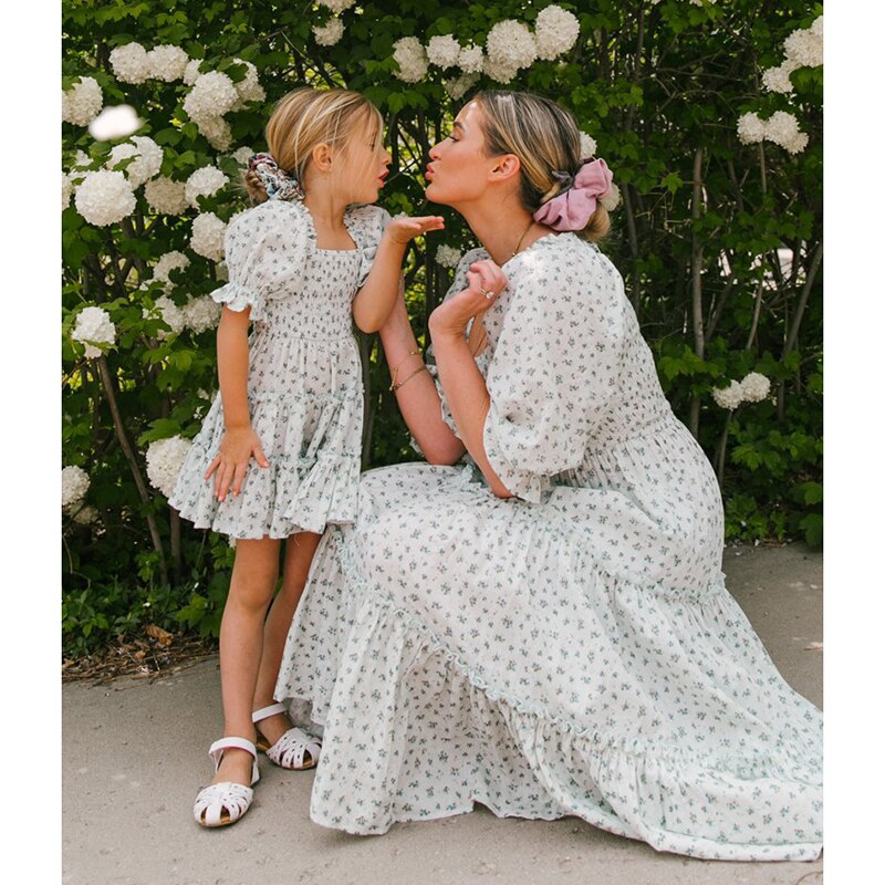 Flower Mother Daughter Long Dress