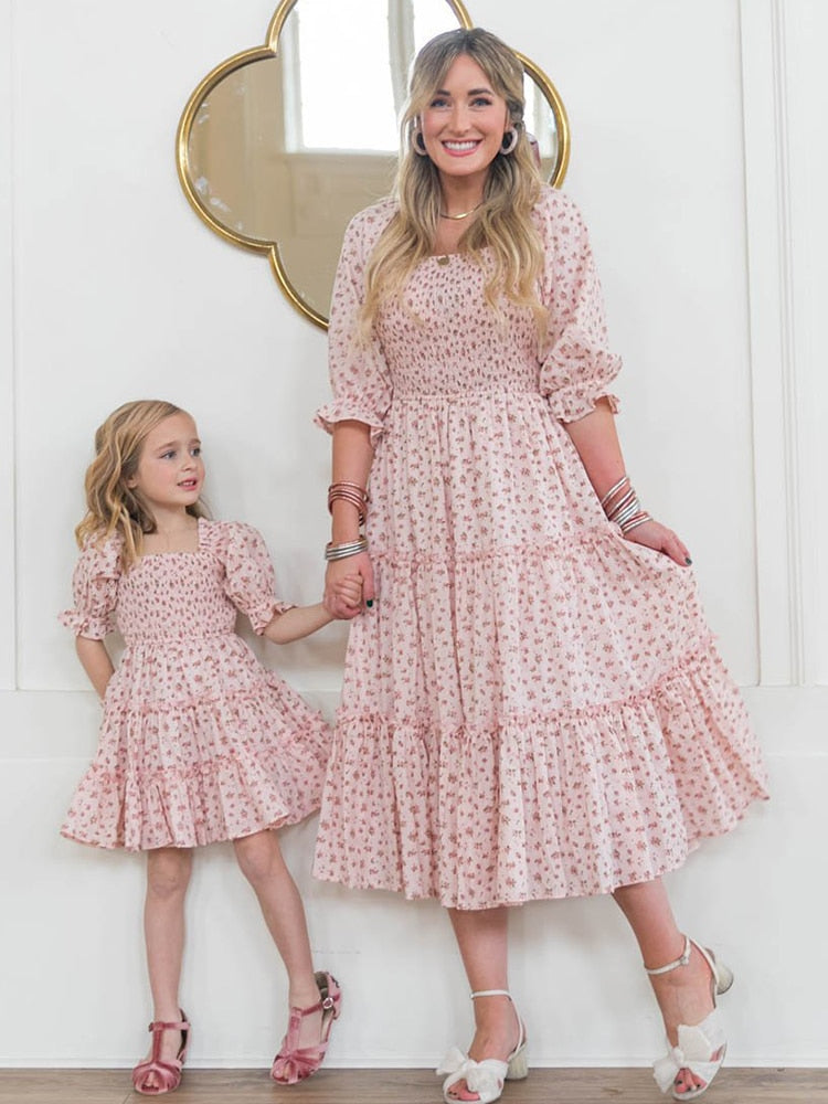 Flower Mother Daughter Long Dress