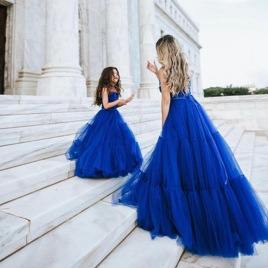 Royal Blue A-Line Mommy & Me Long Tulle Dress