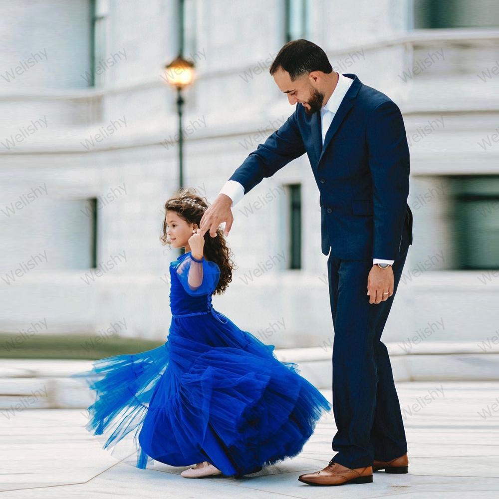 Royal Blue A-Line Mommy & Me Long Tulle Dress