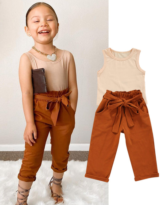 Sleeveless Vest + Brown Pants