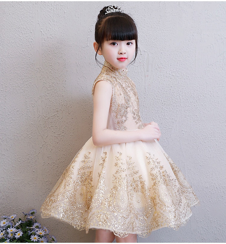 Golden Tulle Flower Girl Dress