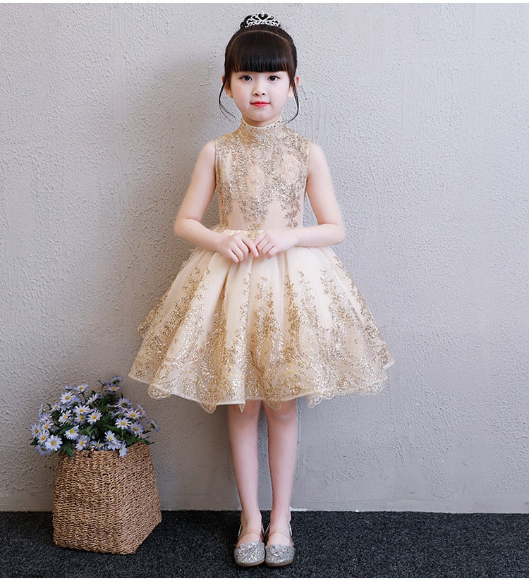 Golden Tulle Flower Girl Dress