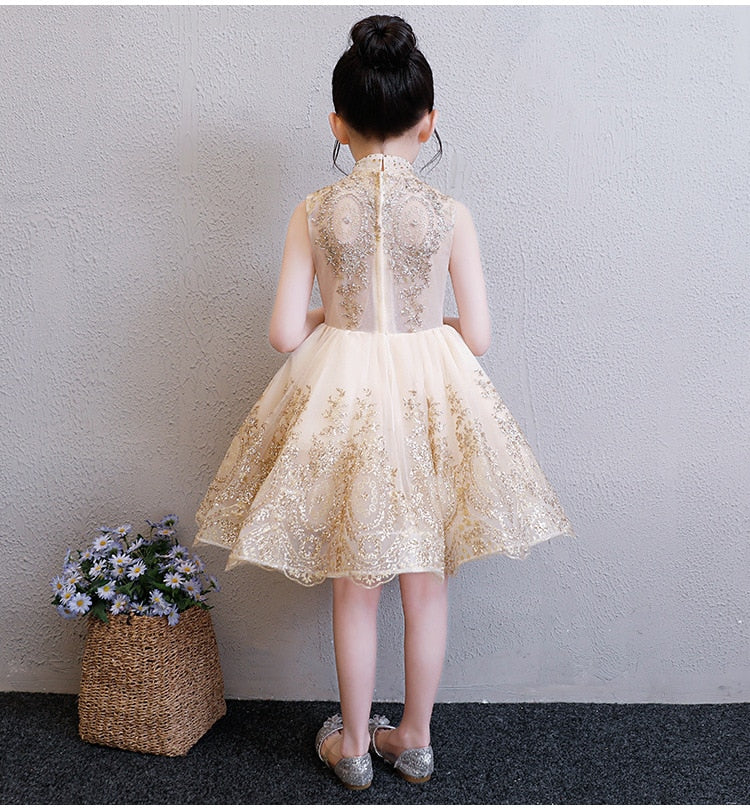 Golden Tulle Flower Girl Dress