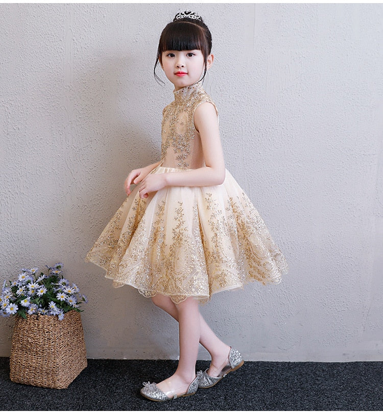 Golden Tulle Flower Girl Dress