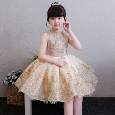 Golden Tulle Flower Girl Dress