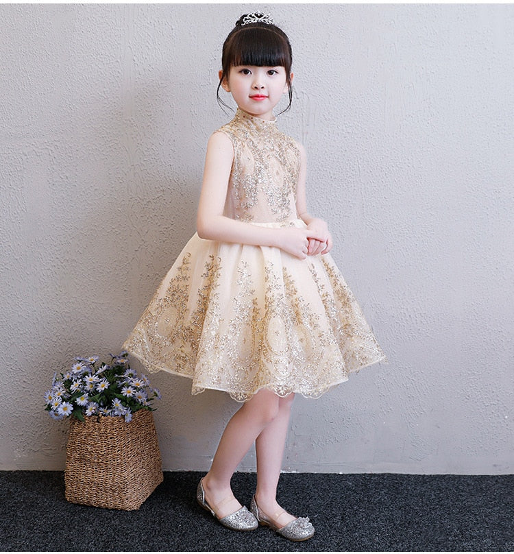 Golden Tulle Flower Girl Dress