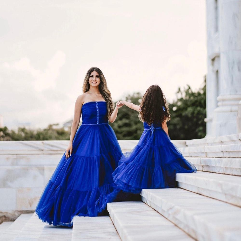 Royal Blue A-Line Mommy & Me Long Tulle Dress