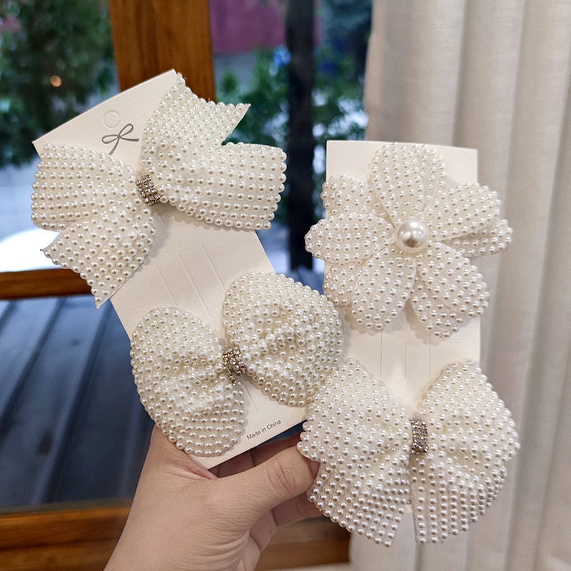 White Pearl Hair Bows