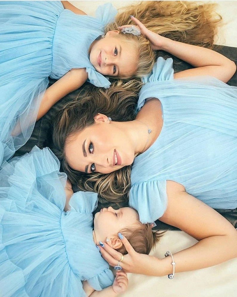 Sky Blue Tulle Mum and Daughter Matching Outfit