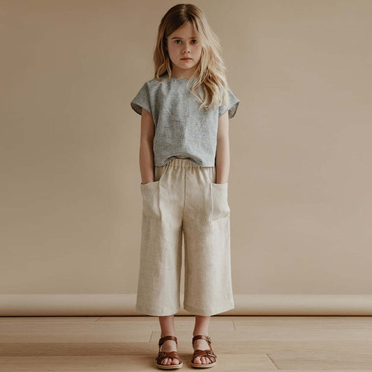 Retro Girls Cotton And Linen Ankle-Length Pants