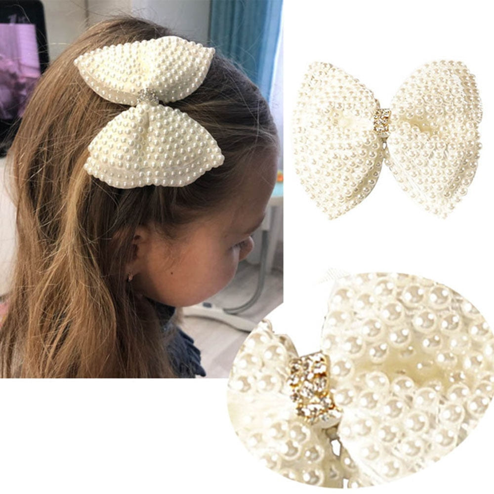 White Pearl Hair Bows